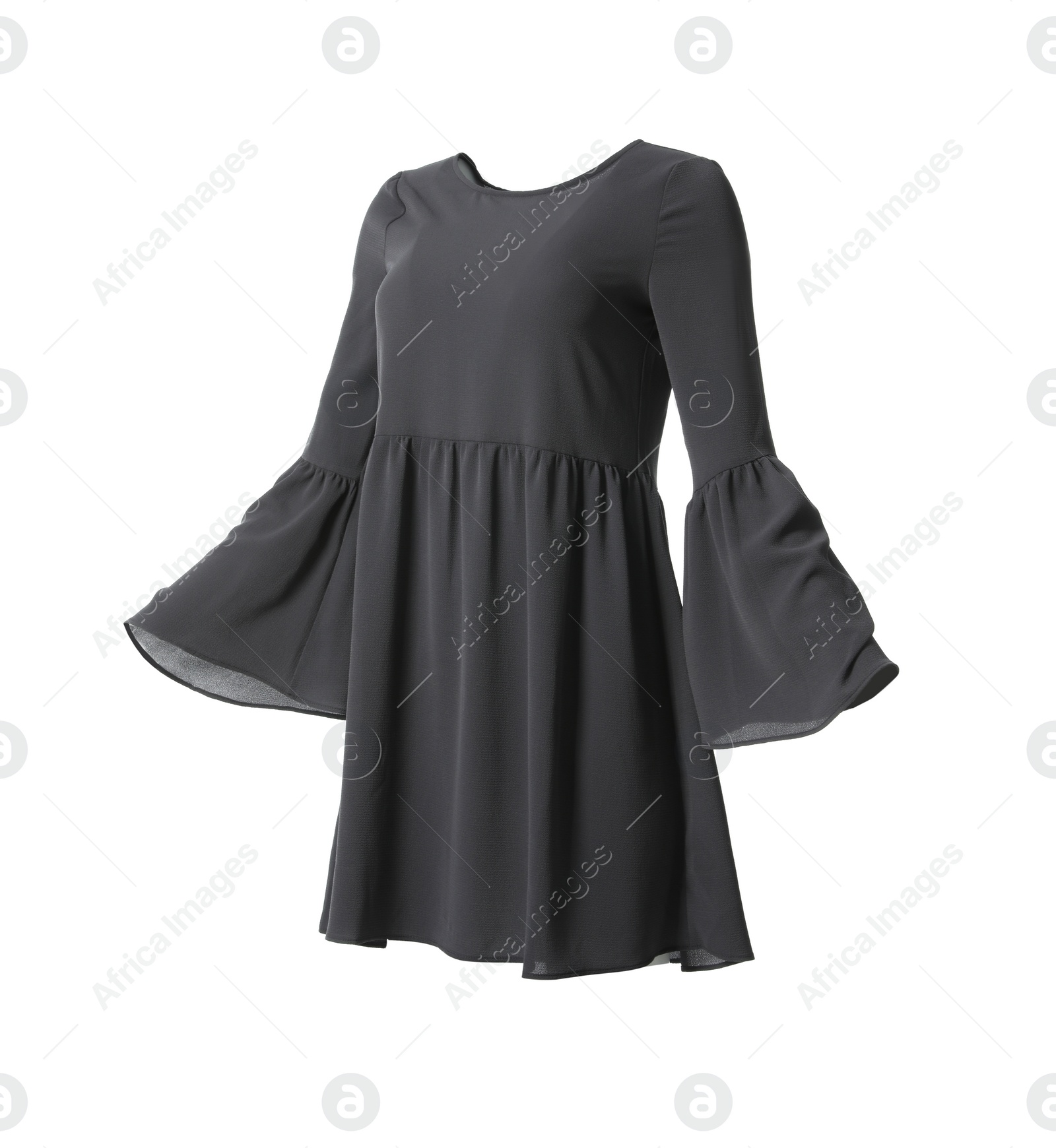 Photo of Beautiful short black dress on white background