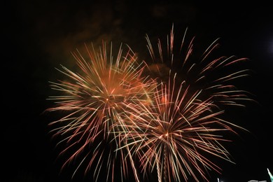 Beautiful fireworks lighting up night sky outdoors