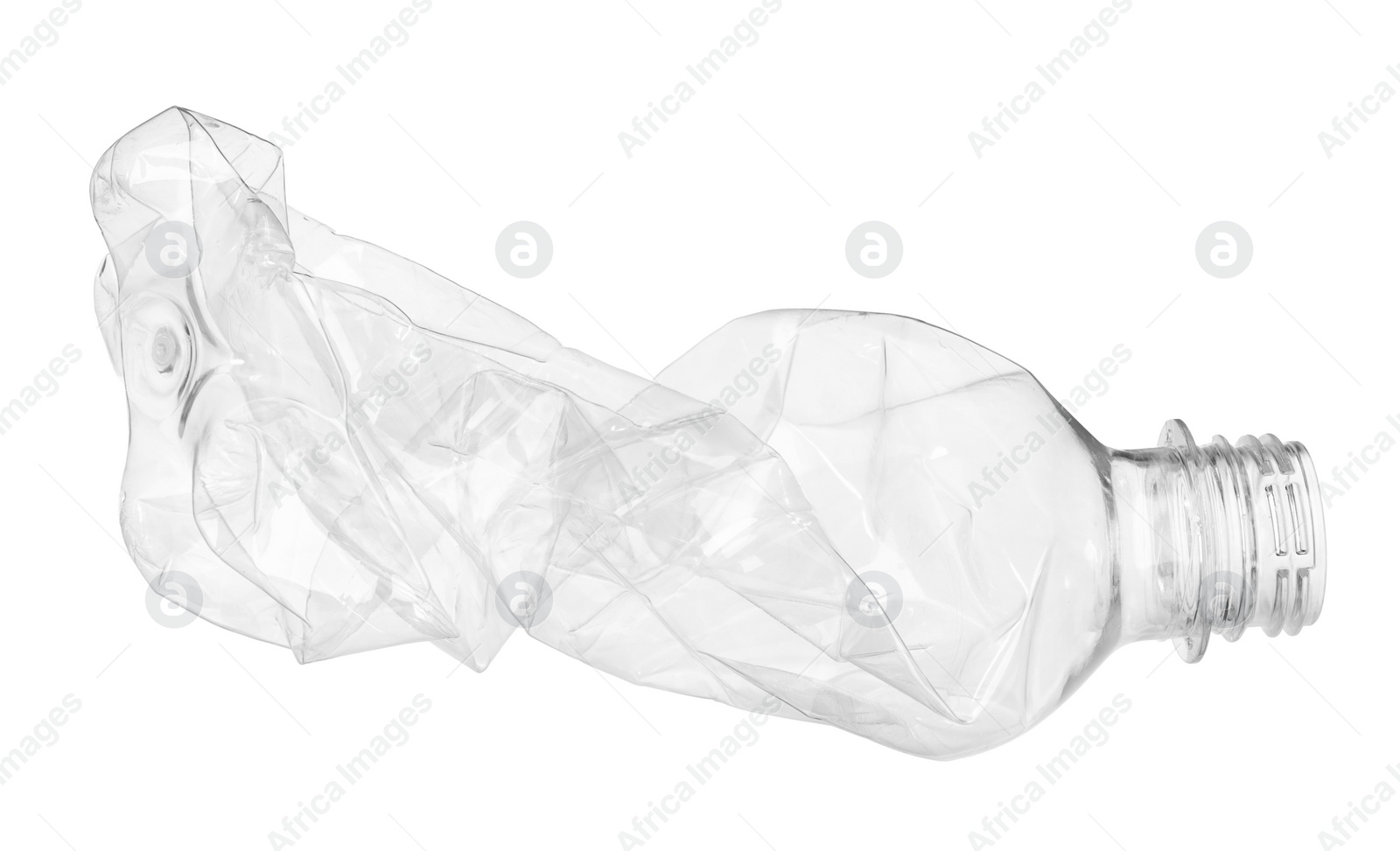 Photo of Crumpled disposable plastic bottle isolated on white