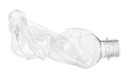 Photo of Crumpled disposable plastic bottle isolated on white