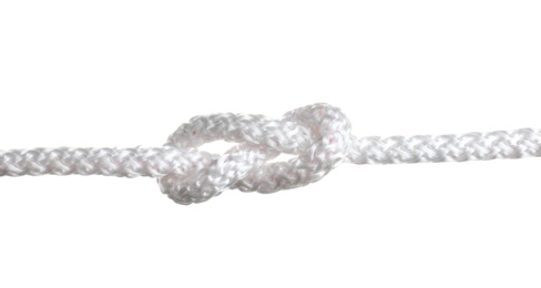 Photo of Rope with knot on white background. Simple design