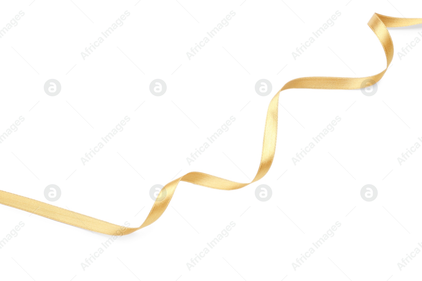 Photo of Beautiful golden ribbon isolated on white, top view