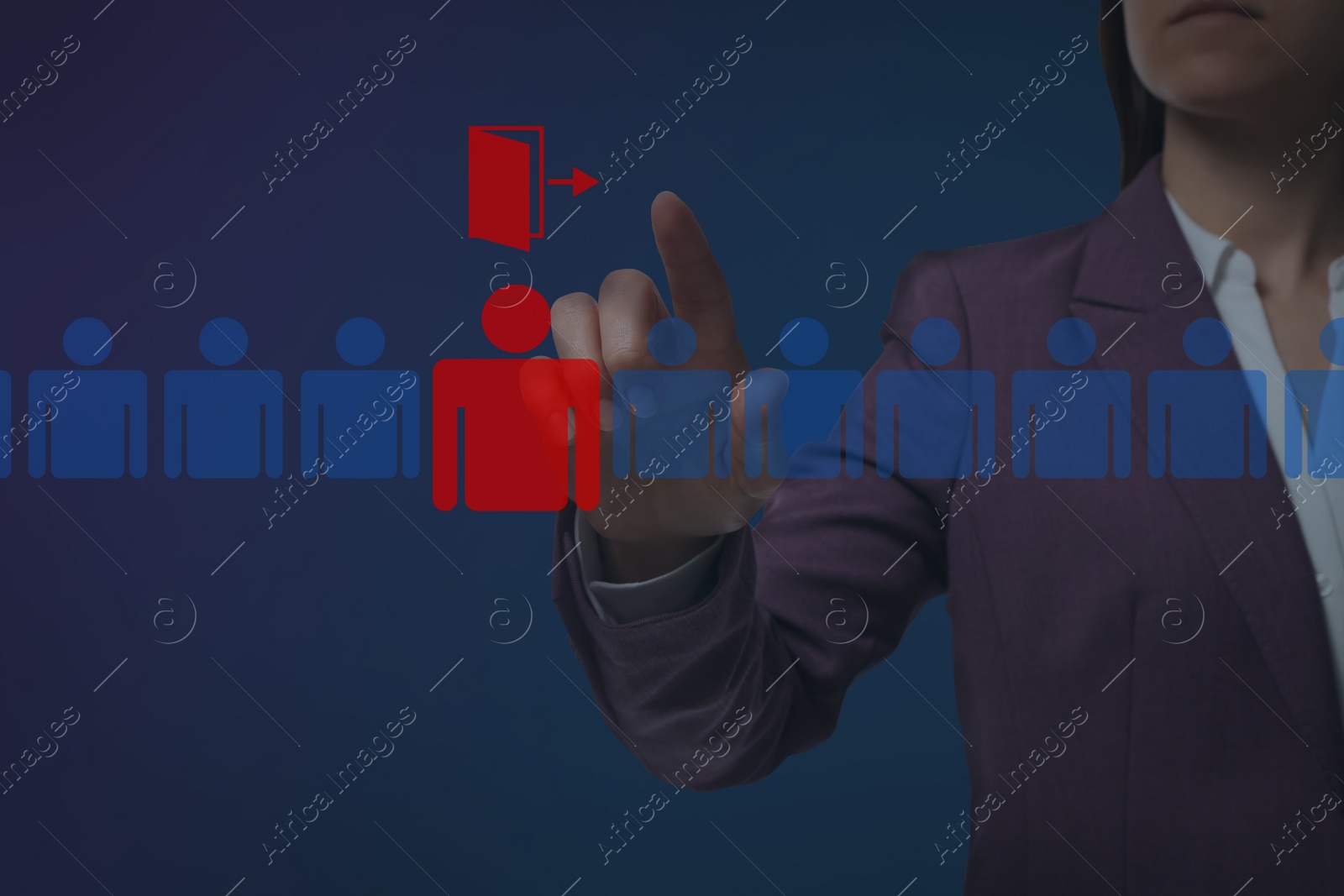 Image of Deciding whether to dismiss employee. Woman near virtual screen, closeup