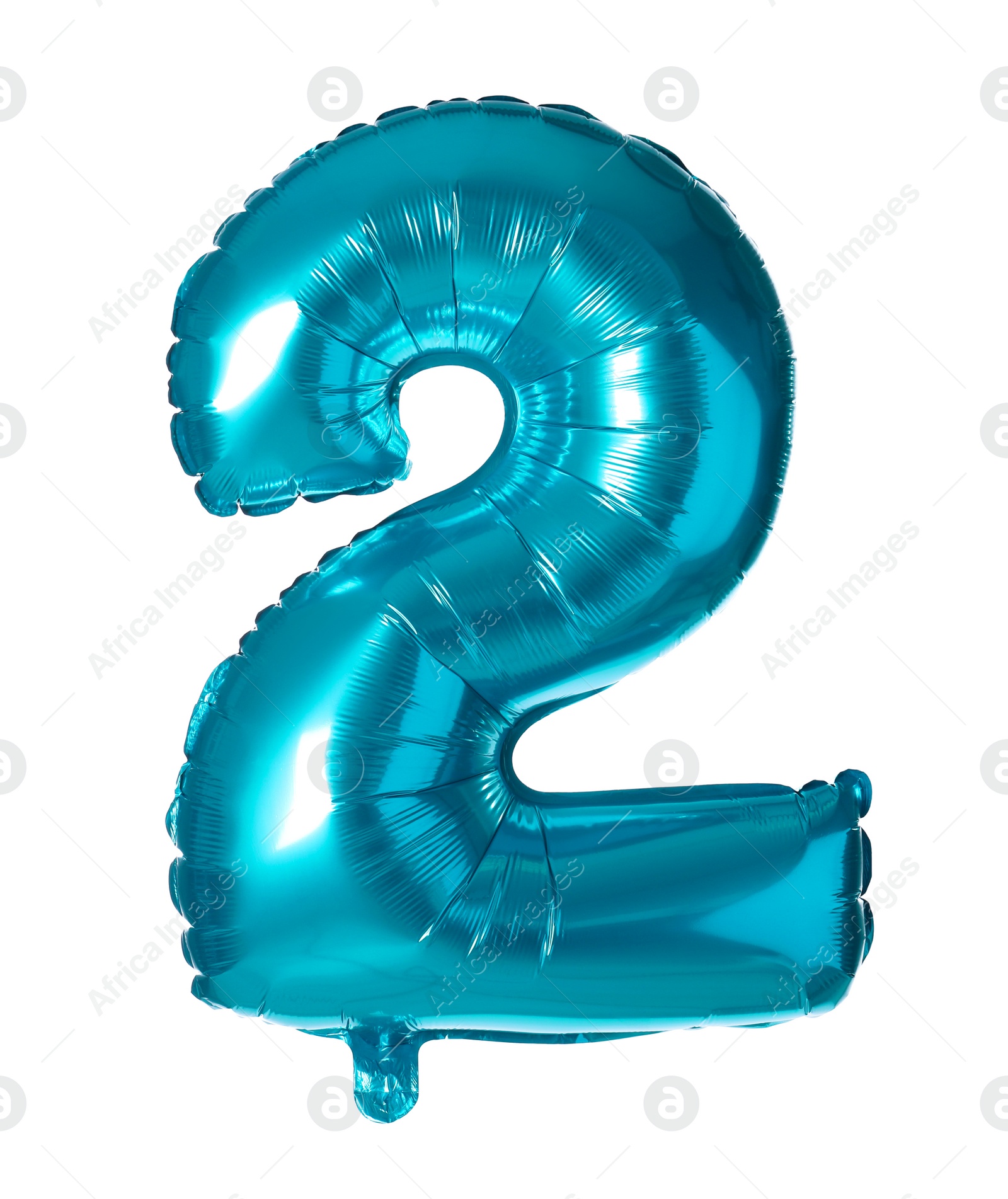 Photo of Blue number two balloon on white background
