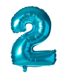 Photo of Blue number two balloon on white background