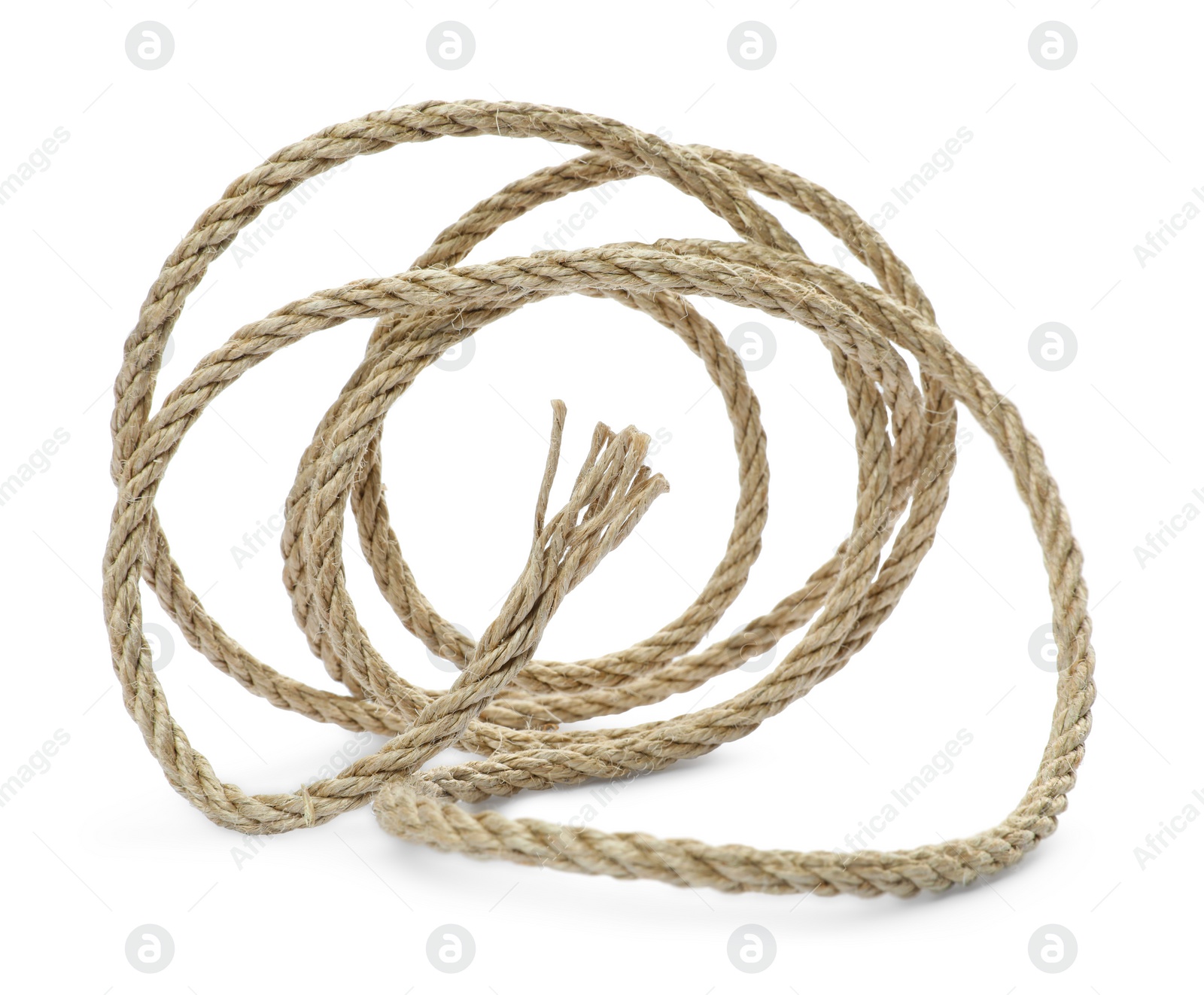 Photo of Hemp rope isolated on white. Organic material