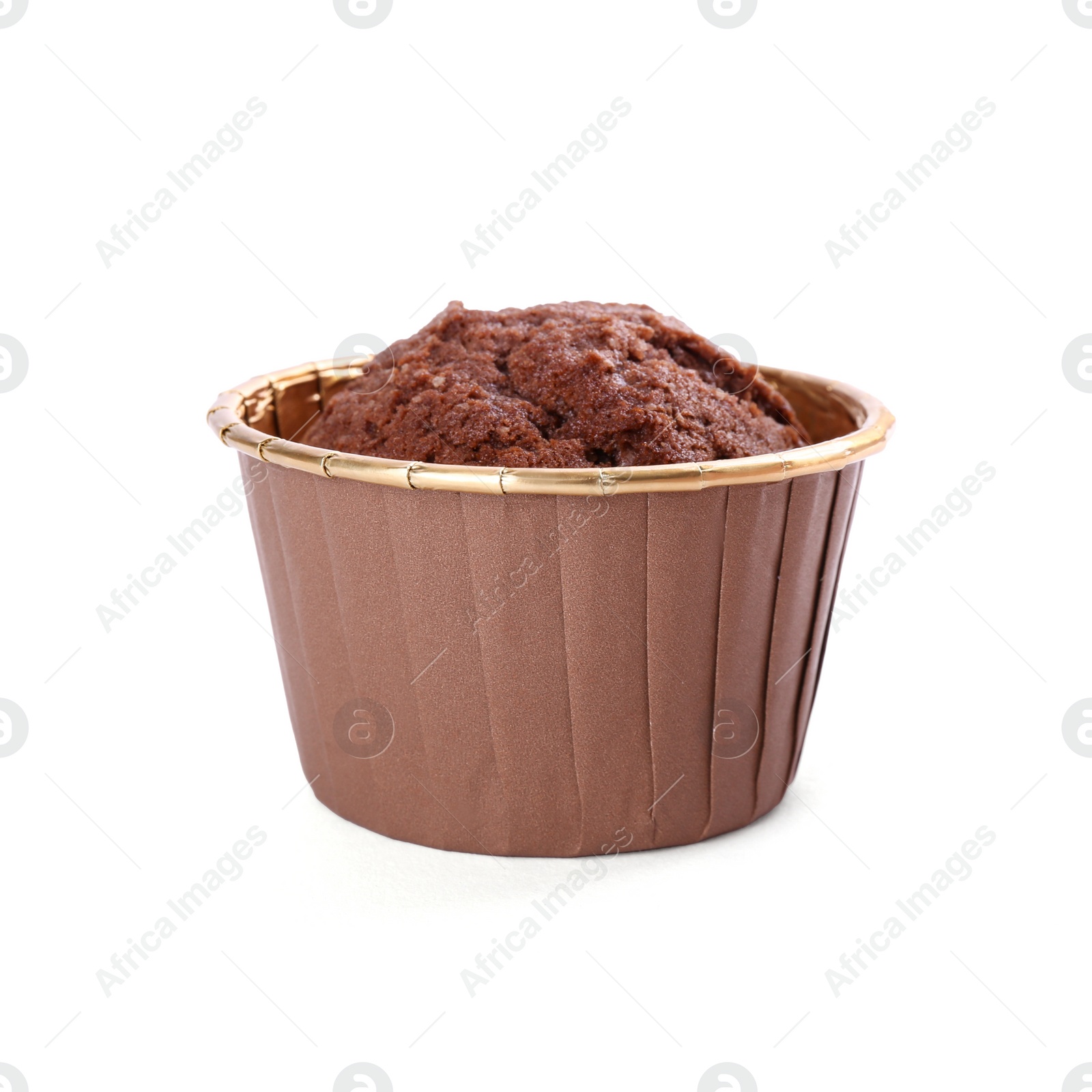 Photo of One delicious chocolate cupcake isolated on white