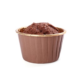 Photo of One delicious chocolate cupcake isolated on white