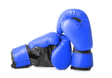 Image of Pair of blue boxing gloves isolated on white