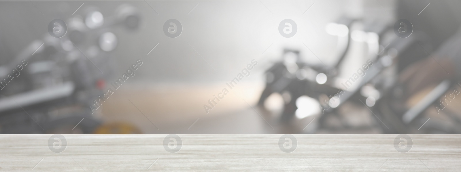 Image of Empty wooden surface in modern gym interior