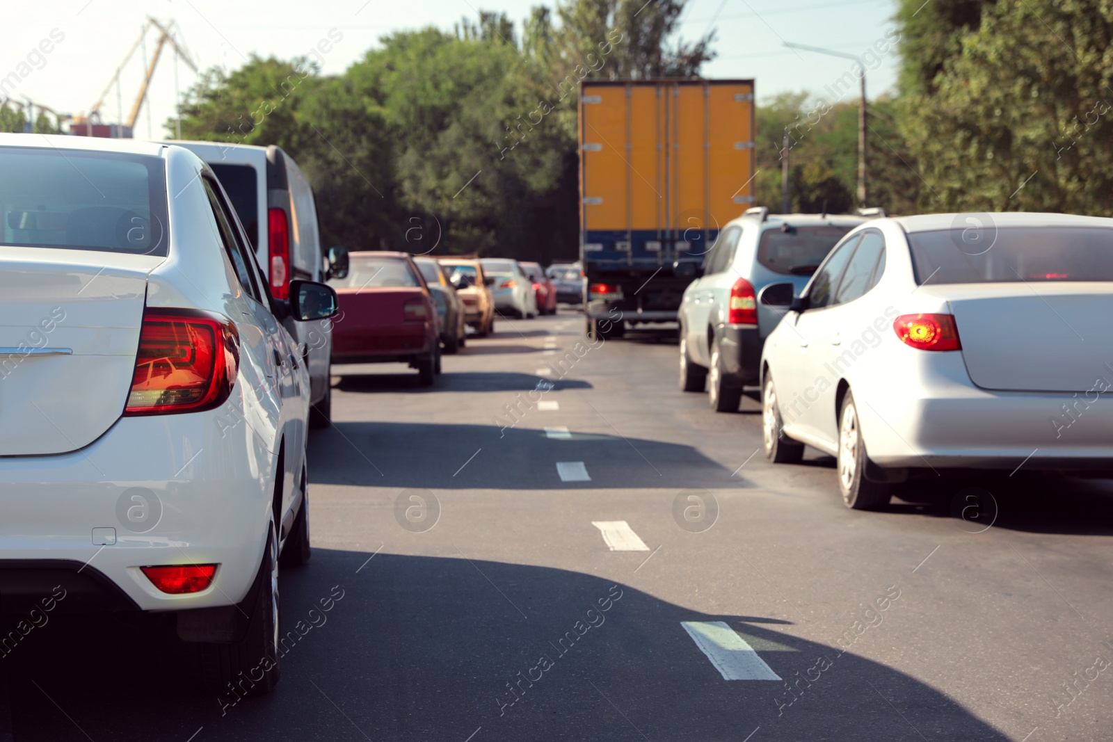 Photo of Cars in traffic jam on city street