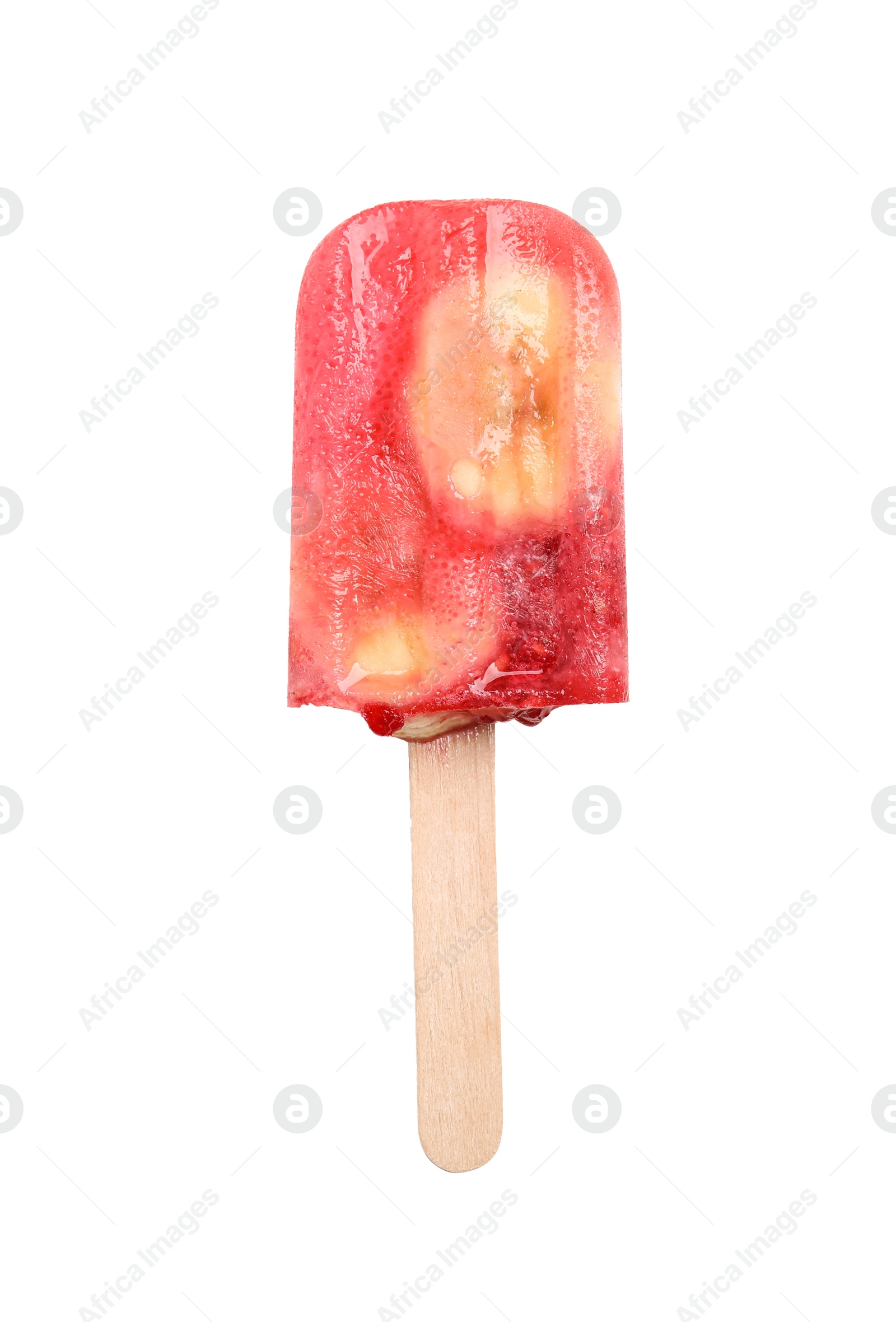 Photo of Tasty berry popsicle isolated on white, top view