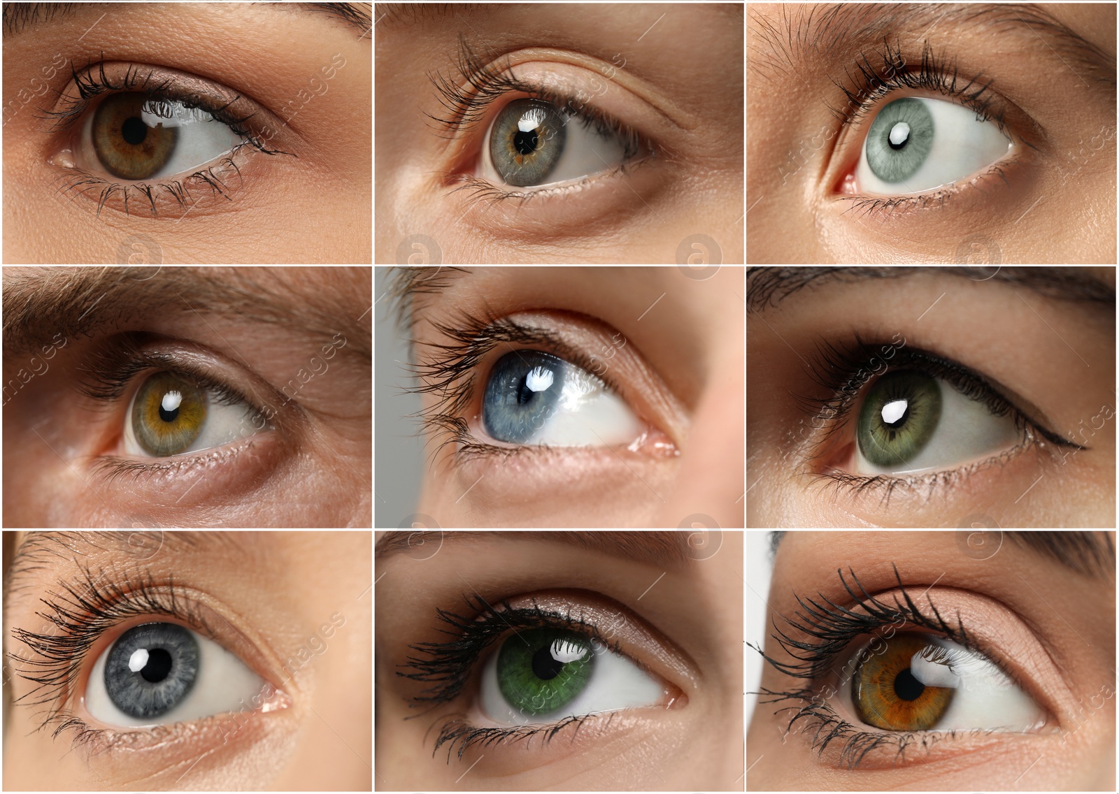 Image of Collage with photos of people with beautiful eyes of different colors