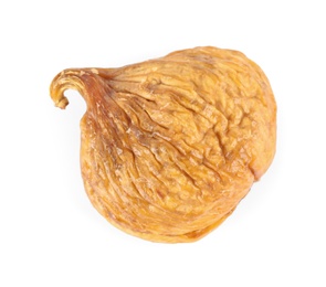 Photo of Tasty dried fig fruit on white background, top view