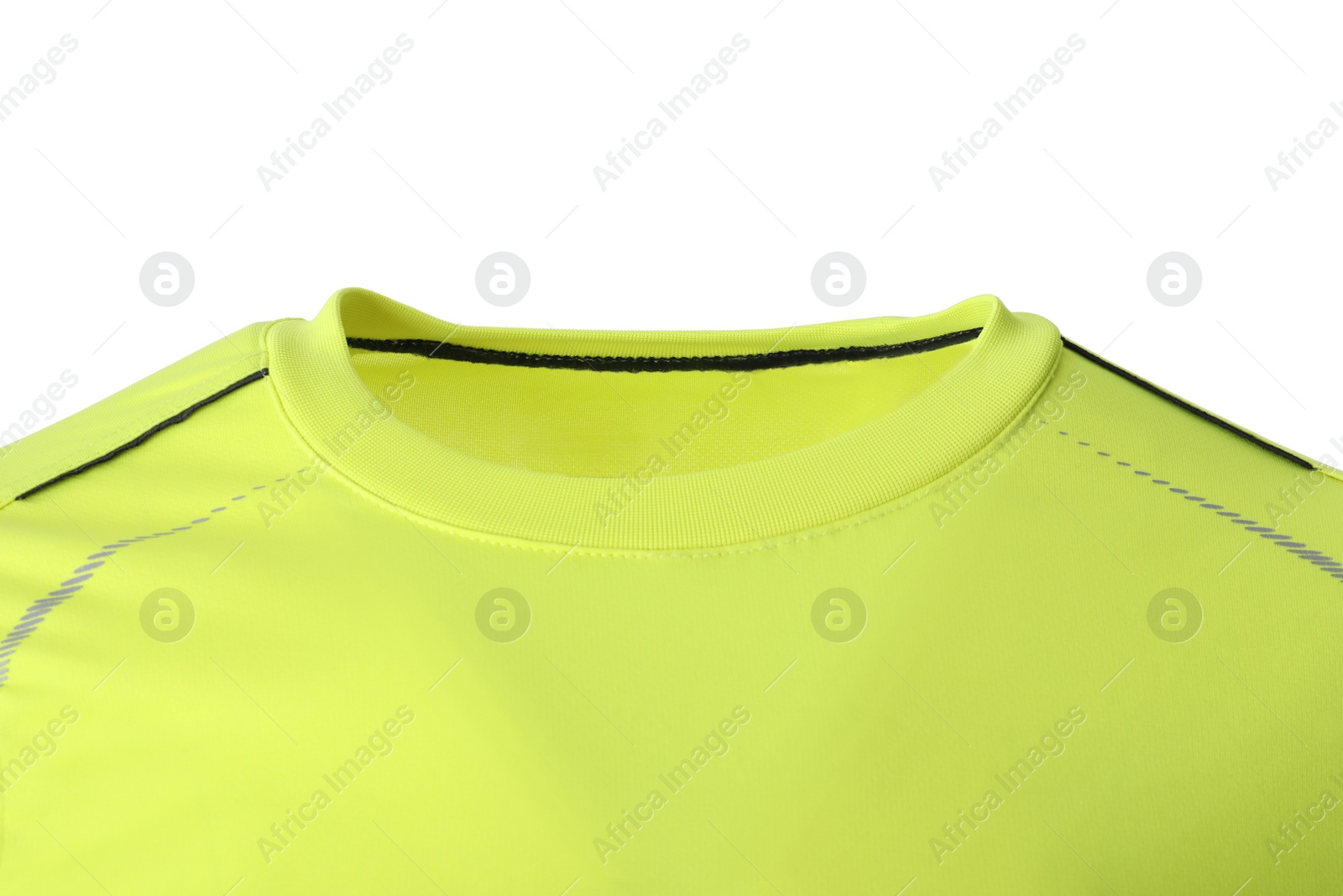 Photo of Colorful men's shirt isolated on white. Sports clothing