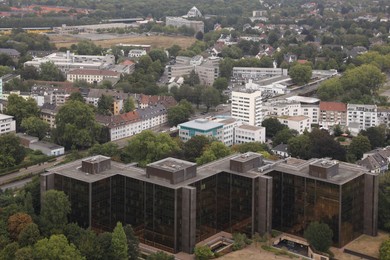 View of beautiful city with buildings and trees