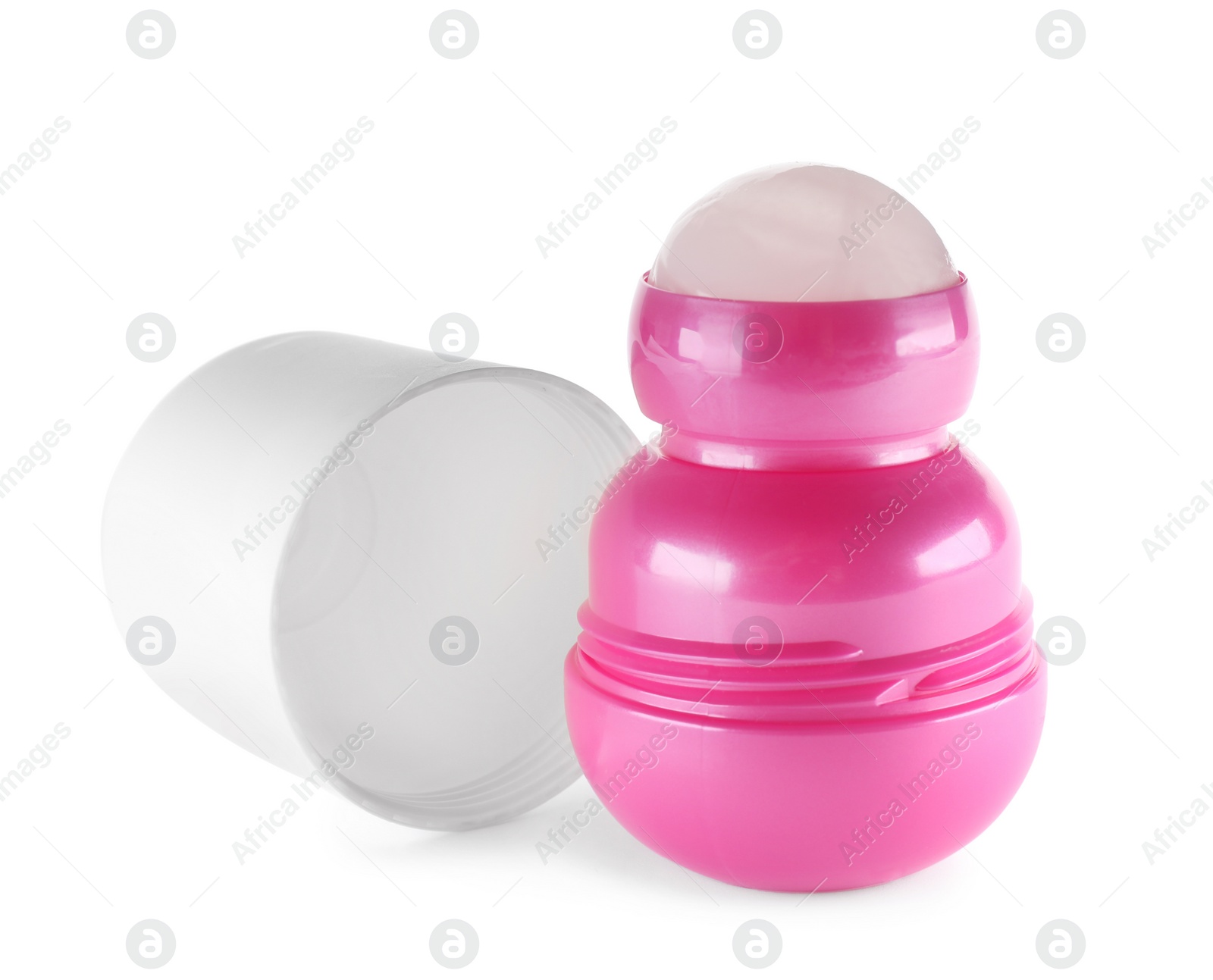 Photo of Open plastic deodorant container on white background