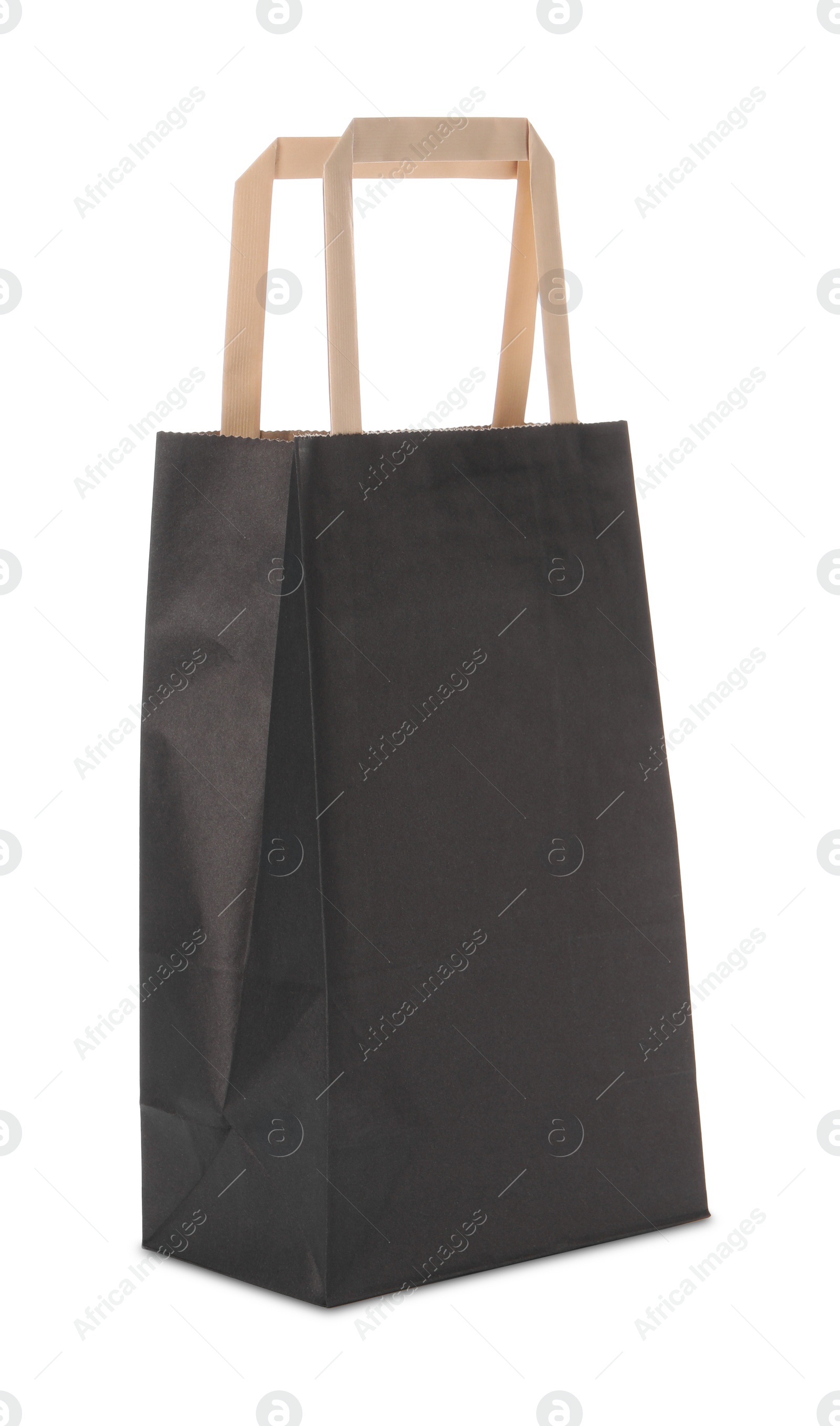 Photo of One black paper bag isolated on white