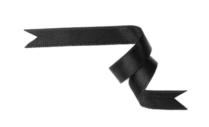 Photo of Elegant black ribbon isolated on white, top view