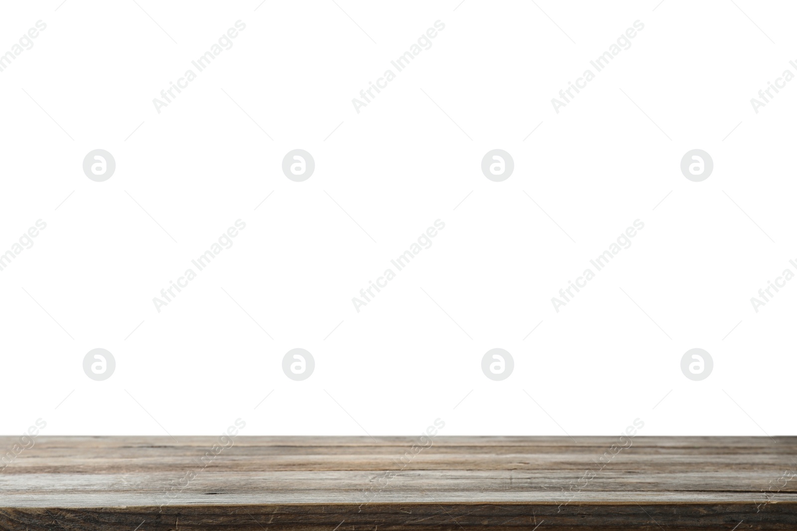 Photo of Empty wooden surface against white background. Mockup for design