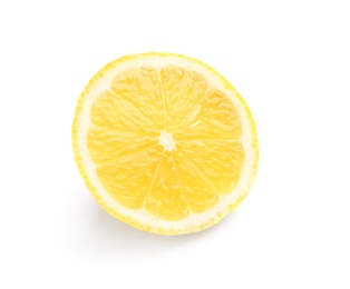 Photo of Sliced fresh ripe lemon on white background
