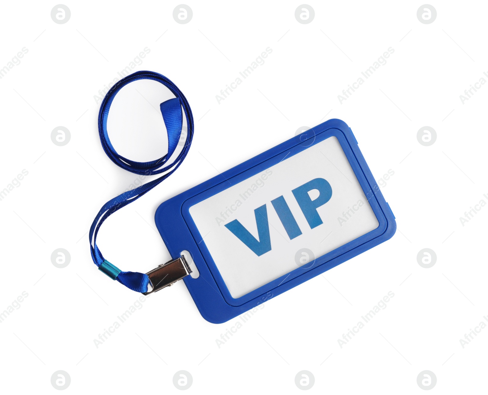 Photo of Blue vip badge isolated on white, top view