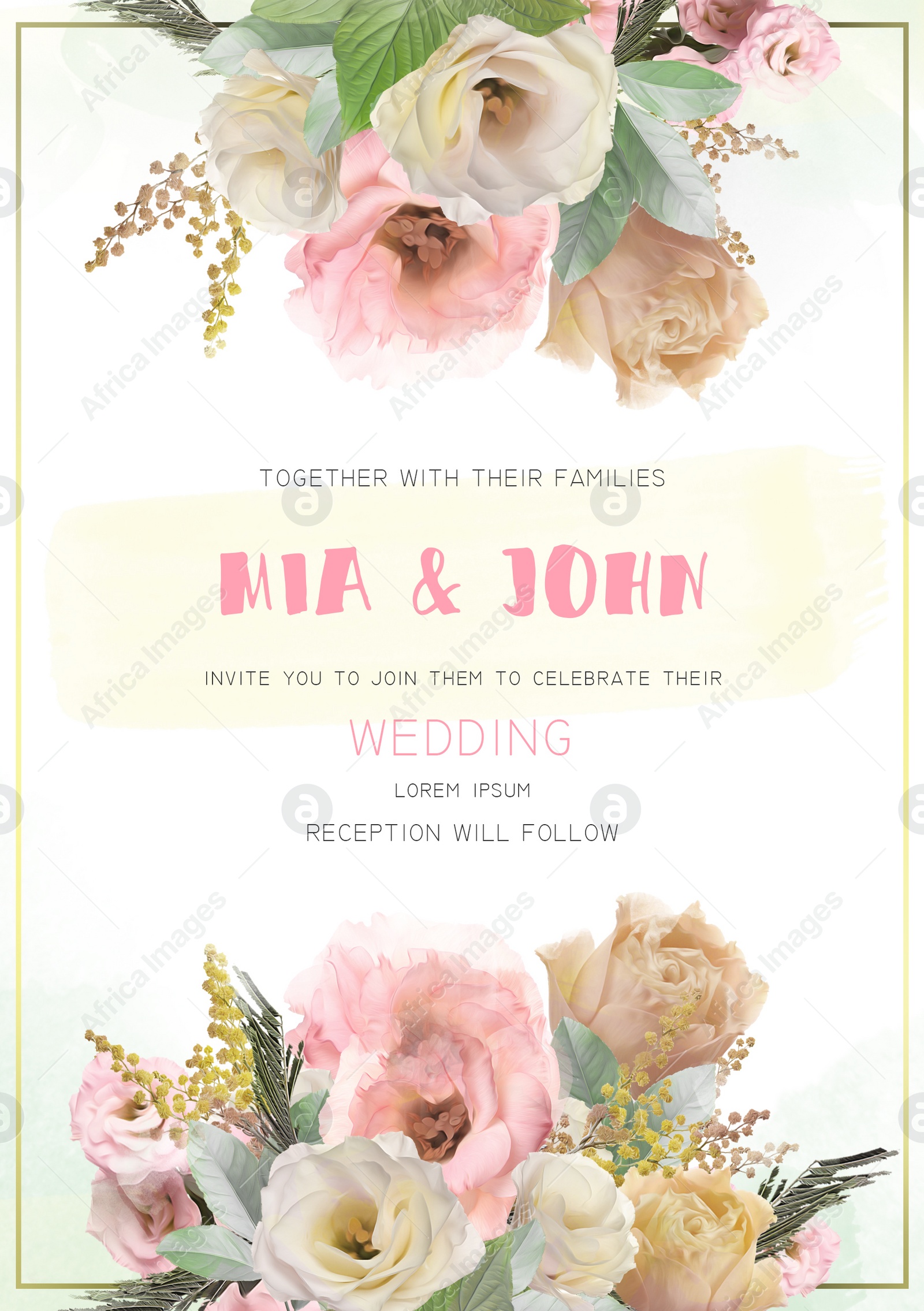 Illustration of Elegant wedding invitation with floral design. Mockup