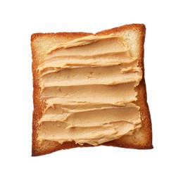 Piece of toasted bread with peanut butter isolated on white