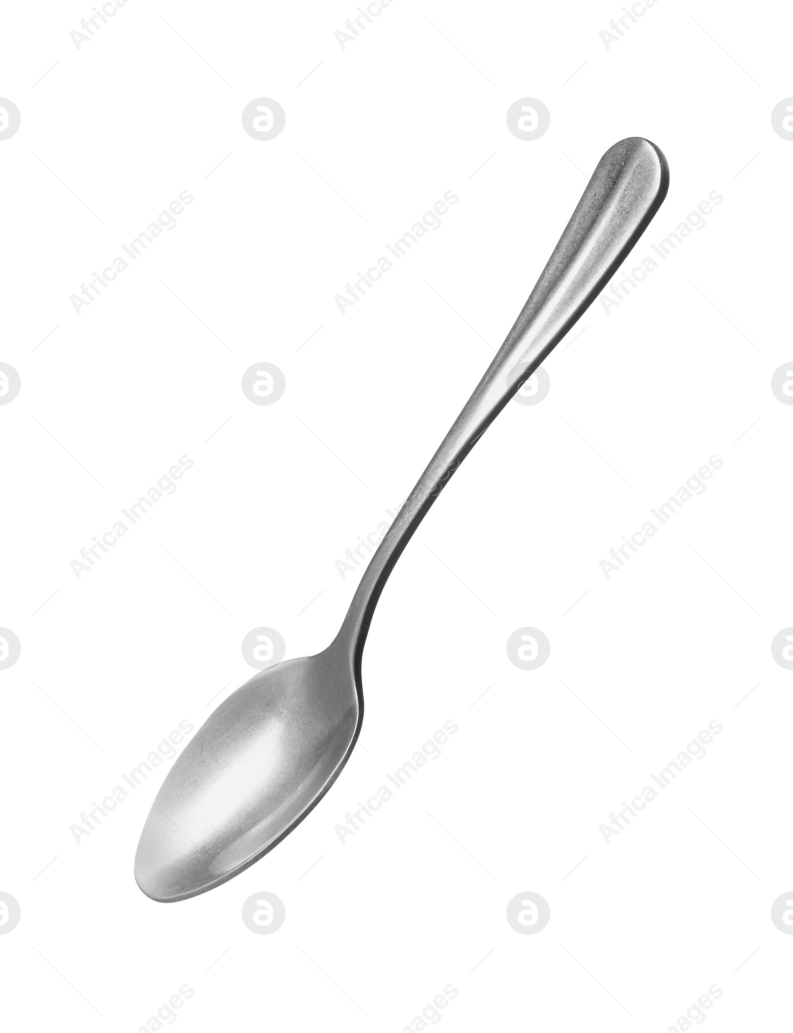 Photo of One metal tea spoon isolated on white