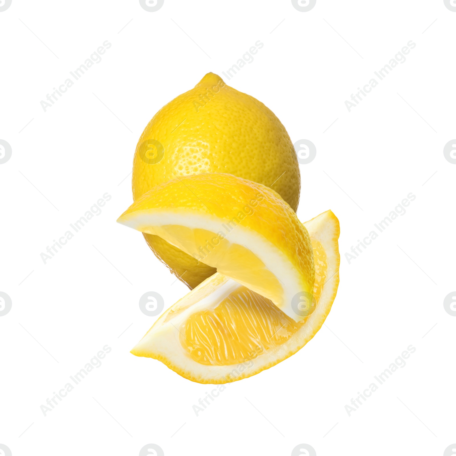 Image of Cut and whole fresh lemons isolated on white