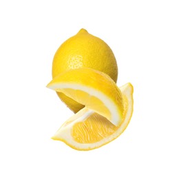 Cut and whole fresh lemons isolated on white