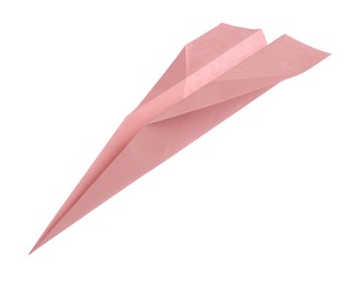 Photo of Handmade light pink paper plane isolated on white