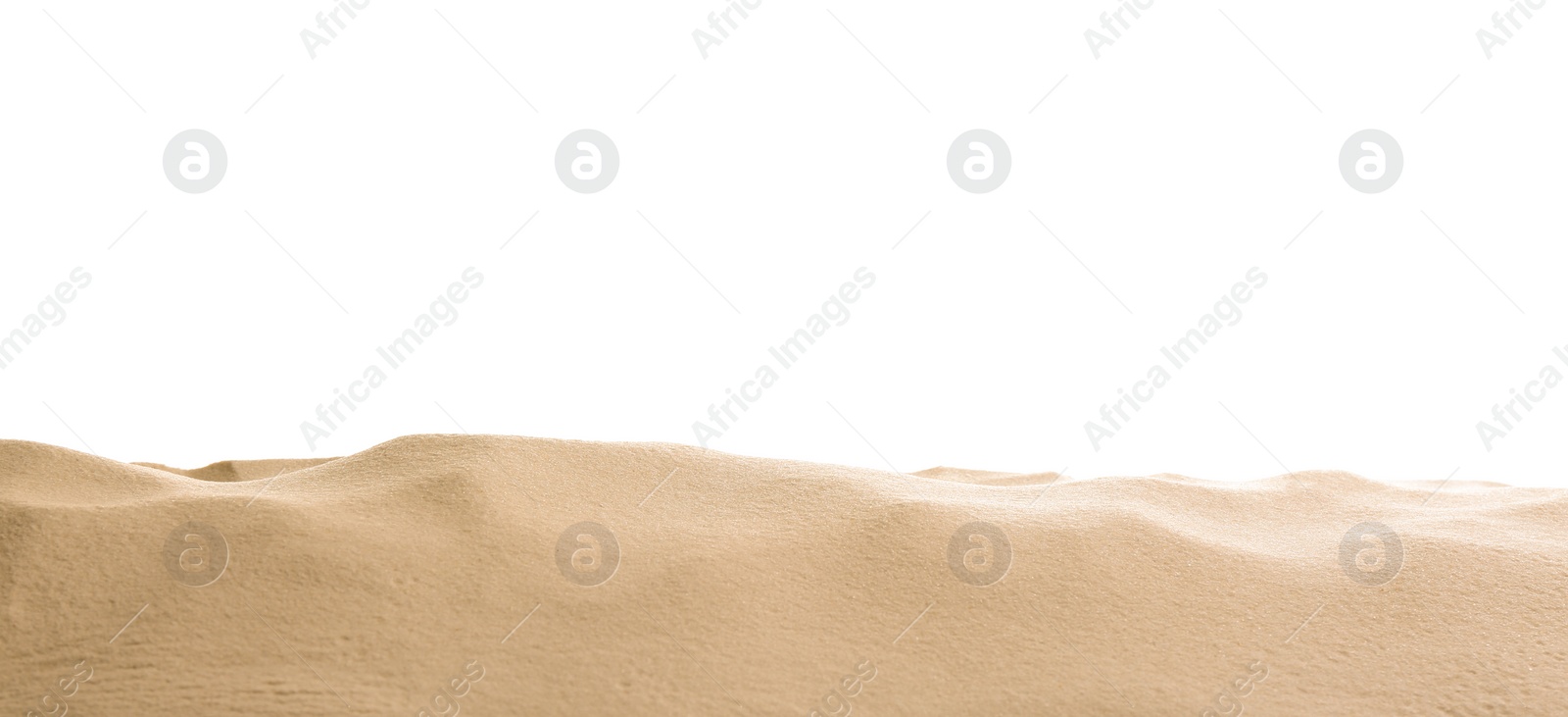 Photo of Heap of dry beach sand on white background