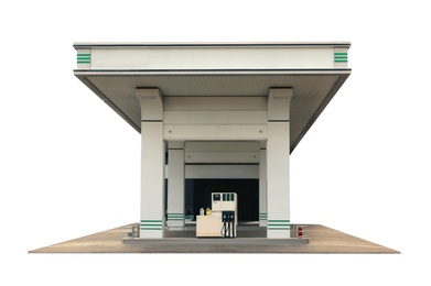 Modern gas station on white background, exterior