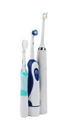 Electric toothbrushes on white background. Dental care