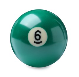 Photo of Billiard ball with number 6 isolated on white