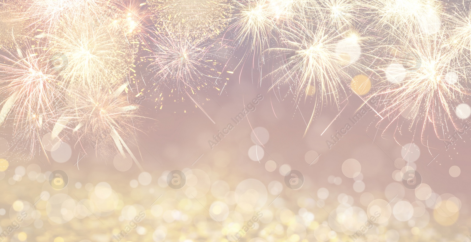 Image of Abstract festive background with fireworks, bokeh effect. New Year celebration