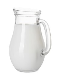 Glass jug of fresh milk isolated on white