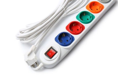 Extension cord on white background. Electrician's professional equipment