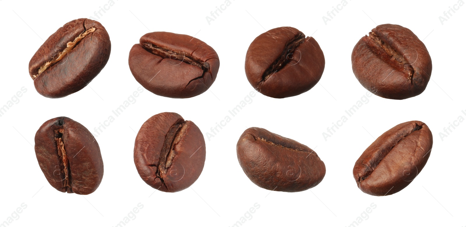 Image of Set with aromatic roasted coffee beans on white background. Banner design