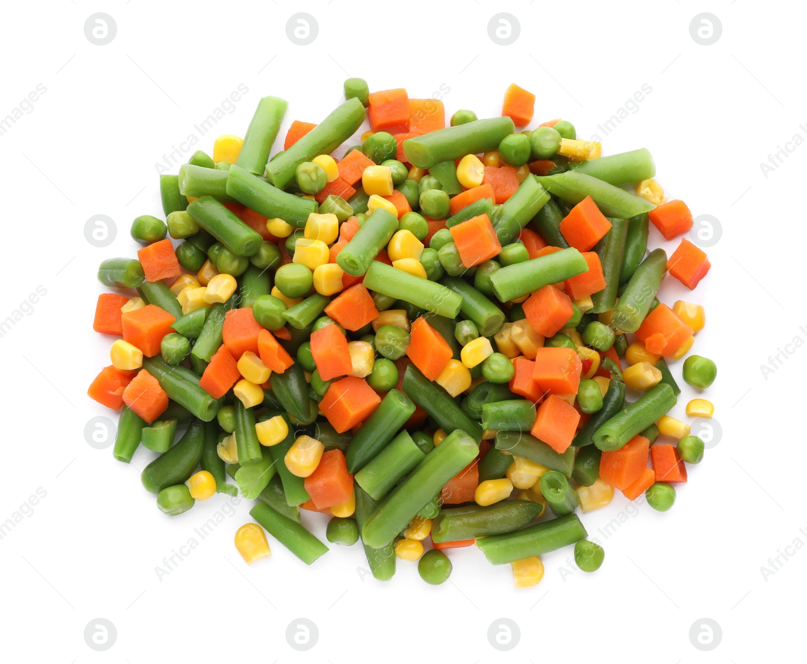 Photo of Mix of fresh vegetables on white background, top view