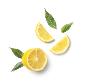 Beautiful composition with lemons on white background