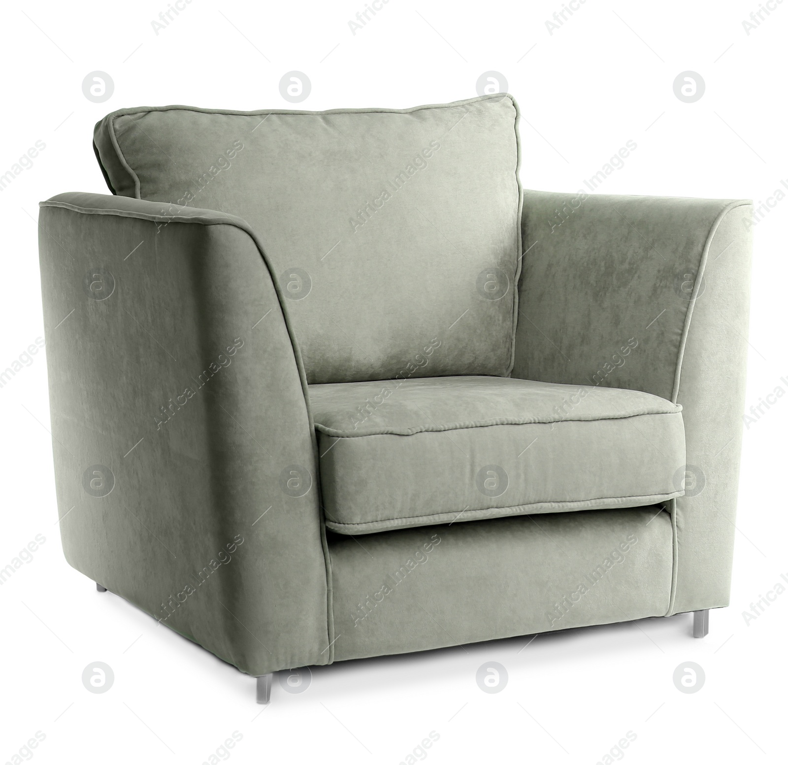 Image of One comfortable sage gray armchair isolated on white