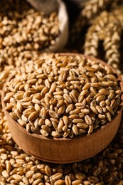 Photo of Closeup view of bowl and wheat grains
