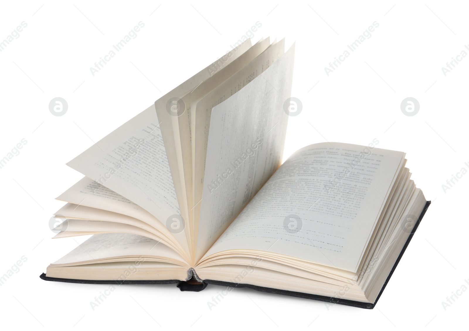 Photo of Open old hardcover book isolated on white