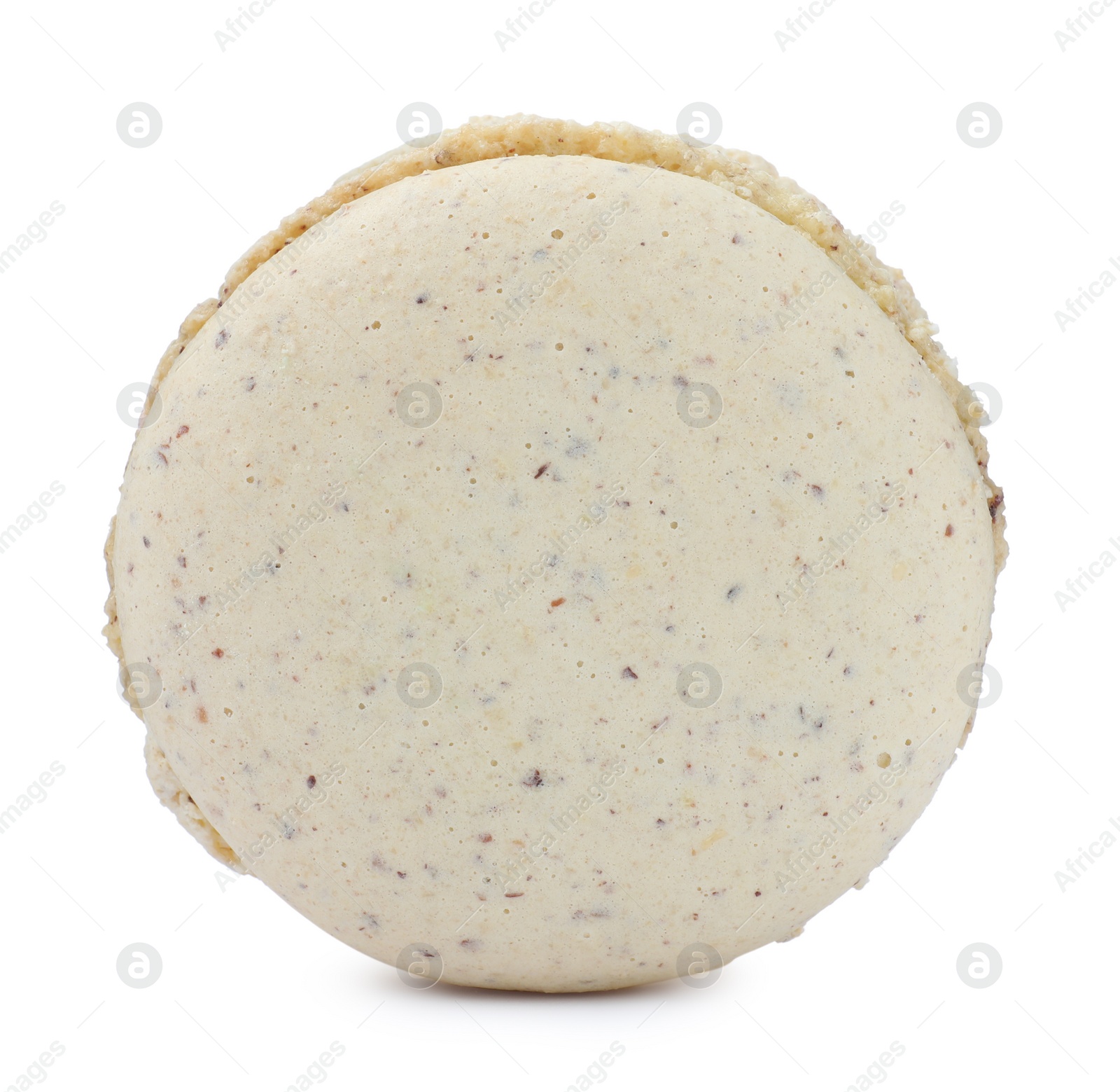 Photo of Beige macaron isolated on white. Delicious dessert