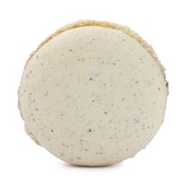 Photo of Beige macaron isolated on white. Delicious dessert