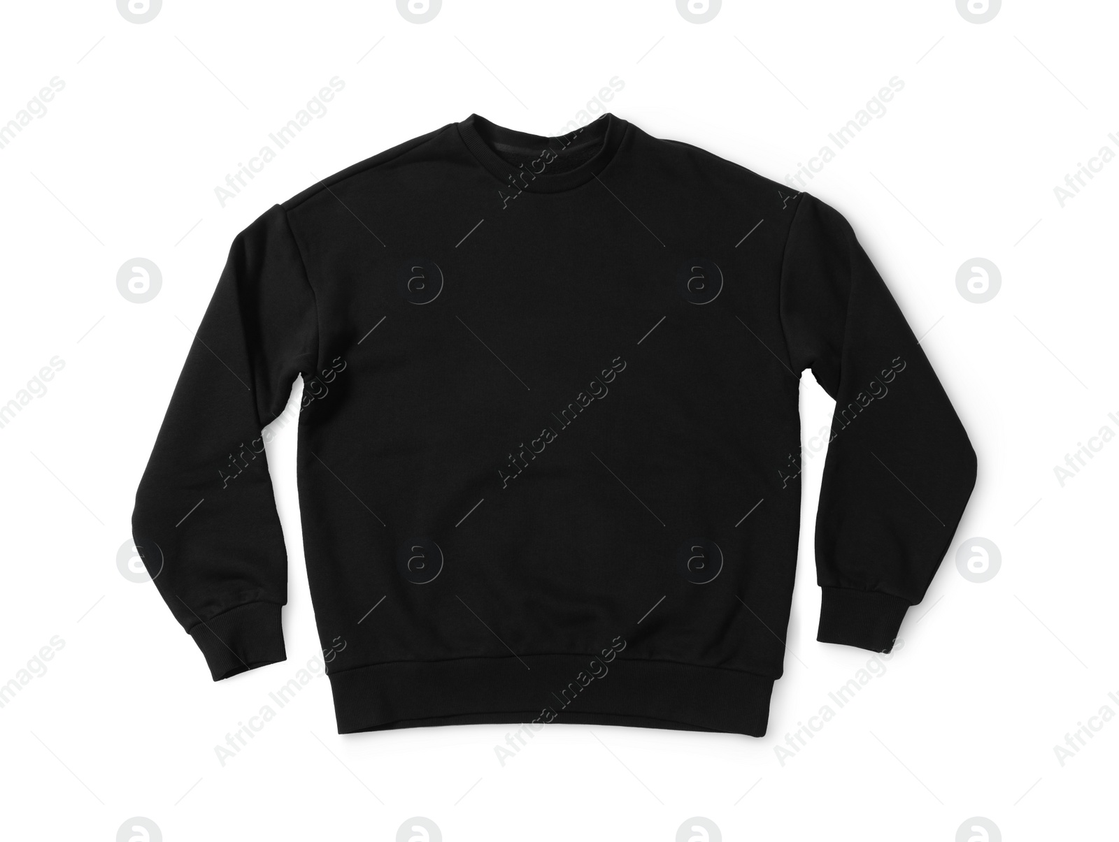 Photo of Stylish black sweater isolated on white, top view