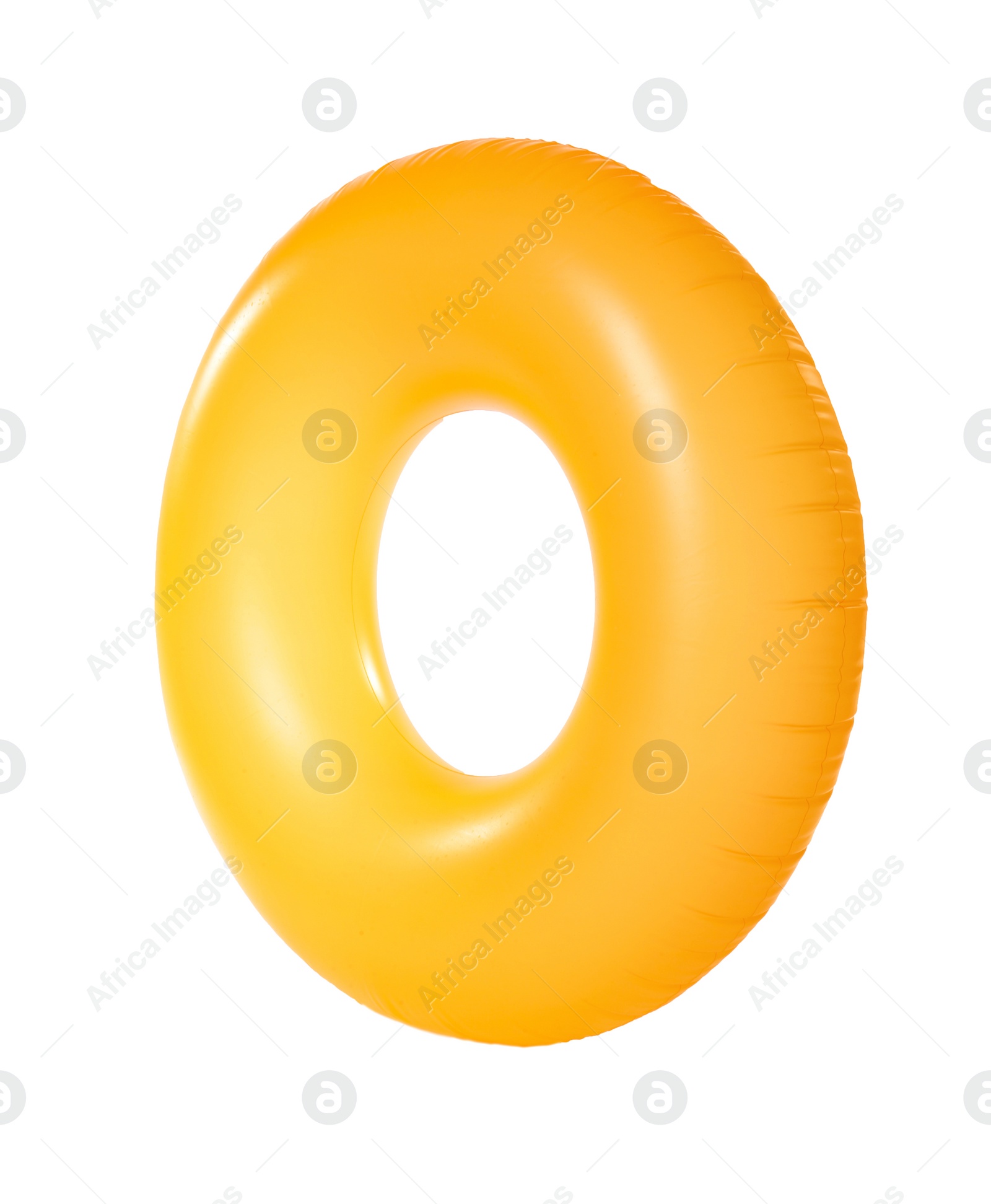 Photo of Bright inflatable ring on white background. Summer holidays