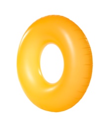 Photo of Bright inflatable ring on white background. Summer holidays